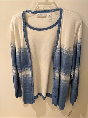 Alfred Dunner Blue and White Gradient Stripe Cardigan